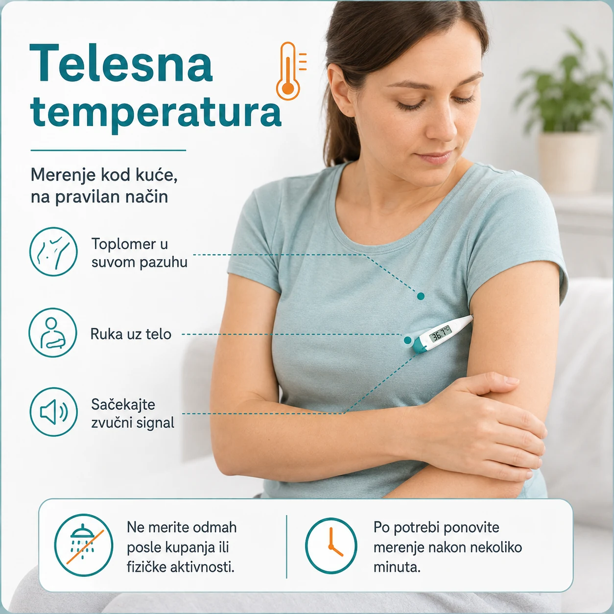 Pravilno merenje telesne temperature digitalnim toplomerom u pazuhu